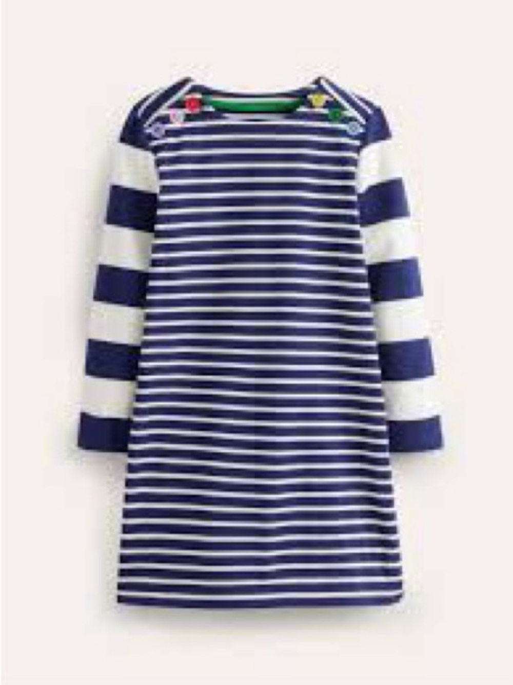 NWT Mini Boden Stripe Navy White Long Sleeve Dress Heart Buttons girls 11/13
